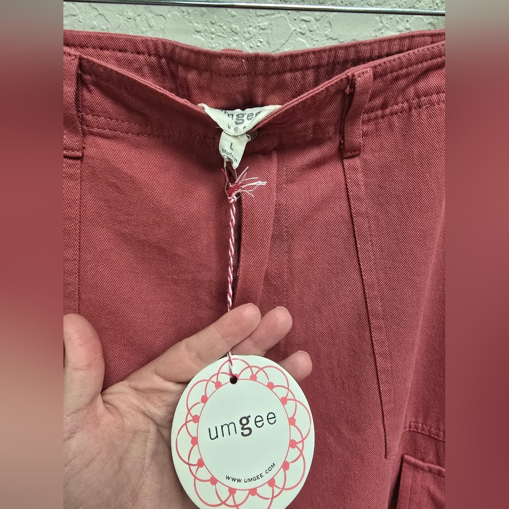 Umgee NWT Pink Cotton Cargo Wide Leg Pants Size Large - Picture 5 of 7